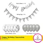 Happy Birthday Cursive Banner with Silver Bunting and Silver Confetti Latex Balloons, 3 image
