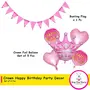 Pink Happy Birthday Crown with Pink Heart Foil Happy Birthday Pink Printed Balloons 6 pcs Set, 2 image
