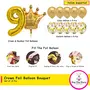 Gold 9 Digit Number foil Balloon with Crown Foil Confetti and Latex Balloon for Birthday Anniversary Balloon Set of 12, 2 image