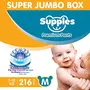 Supples Baby Diaper Pants M Pack of 3 Super Jumbo Box (216 Piece) & Supples Baby Wet Wipes with Aloe Vera and Vitamin E - 72 Wipes/Pack (Pack of 3), 2 image