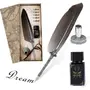HASTHIP Handmade Quill Feather Pen Set Antique Calligraphy Writing Quill Pen with Ink 5 Replacement Nibs Vintage 2 Envelopes Pen Nib Base 4 Writing Papers in Gift Box (Black Feather)