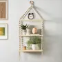 Decazone Macrame Wall Hanging 3-Tier Floating Shelves Natural Pine with Wooden Ring Bohemian Hand Woven Decor Bookcase Display Storage Rack Beige 105 x 40 cm (3-Tier Floating Shelves-2.)