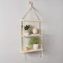 Decazone Macrame Wall Hanging 3-Tier Floating Shelves Natural Pine with Wooden Ring Bohemian Hand Woven Decor Bookcase Display Storage Rack Beige 105 x 40 cm (3-Tier Floating Shelves-2.), 2 image