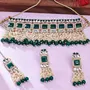 Sukkhi Traditional Wedding Wear Square Shape with Green Beads Choker Necklace & Earring Maangtikka Set(NS104838) One Size Metal Faux Beads, 4 image