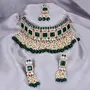 Sukkhi Traditional Wedding Wear Square Shape with Green Beads Choker Necklace & Earring Maangtikka Set(NS104838) One Size Metal Faux Beads, 2 image