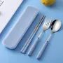 The Magic Makers Spoon Set Premium Stainless Steel Cutlery Set Of 3 Pcs Re-Usable (Spoon Fork Chopsticks Travel Spoon Box) Portable Tableware For Men Women Office Home School Kids Blue