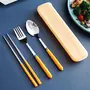 The Magic Makers Cutlery Set For Lunch Box (Set Of 3 Pcs) Re-Usable Spoon Set Premium Stainless Steel (Spoon Fork Chopsticks Travel Spoon Box) Portable Tableware Men Women Office Home School Kids Yellow