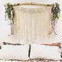 The Decor Hub Fabric Striped Curtain Macrame Door Curtain | Large Wedding Backdrop Wall Hanging Tapestry White | Macrame Window Curtain | Outdoor Backyard Party Home Deco 85X110Cm Ivory, 2 image