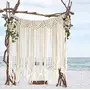 The Decor Hub Fabric Striped Curtain Macrame Door Curtain | Large Wedding Backdrop Wall Hanging Tapestry White | Macrame Window Curtain | Outdoor Backyard Party Home Deco 85X110Cm Ivory