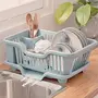 The Magic Makers Plastic Dish Drainer Drying Rack 3 In 1 Kitchen Sink Organisers Water Drain Tray Cutlery Spoon Holder Washing Sink Basket Utensils Plate Blue