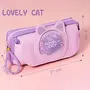 The Magic Makers 1Pc Pencil Case Large Capacity Stationery Bag Side Pockets Pouch With Zipper Closure Portable Makeup Case Cute For Students Girls Adults Office (Cat Purple), 4 image