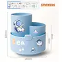 The Magic Makers Desk Organizer 3 Compartment Pen & Pencil Stand Stationery Storage With Stickers 360 Degree Rotating Home And Office Stationery Makeup Organiser (Blue 12 X 1 2 X 12 Cm), 3 image