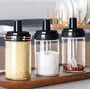 The Magic Makers Spice Box Glass Jars (Set Of 3 Pcs) Multipurpose Masala Seasoning Box Set With Attached Spoons See-Through Container Leak Proof (300 Ml Each), 4 image