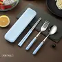 The Magic Makers Spoon Set Premium Stainless Steel Cutlery Set Of 3 Pcs Re-Usable (Spoon Fork Chopsticks Travel Spoon Box) Portable Tableware For Men Women Office Home School Kids Blue, 6 image