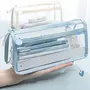 The Magic Makers Large Capacity Pencil Bag Pencil Pouch With Zipper Closure Portable Makeup Pouch Case Cute Stationery Bag For Students Girls Adults Office (Transparent Blue), 3 image