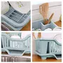 The Magic Makers Plastic Dish Drainer Drying Rack 3 In 1 Kitchen Sink Organisers Water Drain Tray Cutlery Spoon Holder Washing Sink Basket Utensils Plate Blue, 4 image
