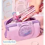 The Magic Makers 1Pc Pencil Case Large Capacity Stationery Bag Side Pockets Pouch With Zipper Closure Portable Makeup Case Cute For Students Girls Adults Office (Cat Purple), 3 image