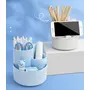 The Magic Makers Desk Organizer 3 Compartment Pen & Pencil Stand Stationery Storage With Stickers 360 Degree Rotating Home And Office Stationery Makeup Organiser (Blue 12 X 1 2 X 12 Cm), 4 image