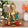 BUDDHA TIBETAN RELIGIOUS GOODS Large Ashtamangal Buddha Brass Statue Gemstone Work Bhumisparsha Buddhism Idol Feng Shui Showpiece 8 Inch