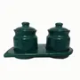 JAIPUR BLUE POTTERY Pickle Jars for Storage | Pickle Jars Set for Dinning Table | achar jar Set | Blue Pottery Green Ceramic Pickle Jars Set of 3 Ceramic Jars