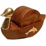 WOOD CRAFTS OF RAJASTHAN Decorative Duck Inspired Brass Holder Wooden Dining/Tea/Coffee/Office Coasters Set Home Dcor Round Reversible Wood Coaster Set (Pack of 6)