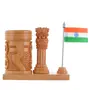 WOOD CRAFTS OF RAJASTHAN Wooden Rupee Pen Stand with Ashok Stambha & Indian Flag || Gift For Family & Friends Home Office Teachers Gift Thank You Gift House Warming New Year Promotion.