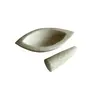 Pearl White Boat Shaped Mortar Pestle Set or Nav Kharal or Ohkli Musal or Idi Kallu or Spice Grinder or Medicine Crusher - Std - 6in outer dia or 4.5in inner dia