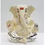 CHURU SILVERWARE Ceramic Ganesha Car Dashboard Idol 2 Inches Silver and Chandan