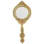 CHURU SILVERWARE Handicrat Metal Decorative Hand Mirror - Wedding Gifts - Antique Item (12 cm x 1 cm x 27 cm Gold)