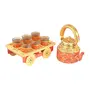CHURU SILVERWARE Aureate Kettle Set V with 6 Glasses & Holder Handicraft Decorative Tea Coffee Set
