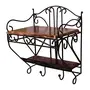 WROUGHT IRON CRAFTS Wrought Iron & Wood Set Top Box Stand with 2 Hooks - Multi Purpose | Set Top Box Holder for Wall | Wall Decorative Set Top Box Storage