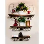 WROUGHT IRON CRAFTS Wooden Iron Floating Wall Shelf/Shelves for Living Room | Brown | Set of 3
