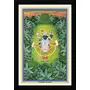 PICHWAI- PAINTED TEMPLE HANGING Shrinathji Appearance in Goverdhan Forest Pichwai Painting Framed Size 13.5X19.5 Inches