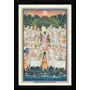 PICHWAI- PAINTED TEMPLE HANGING Shrinathji with Cows in Gokul Pichwai Painting Framed Size 13.5X19.5 Inches