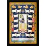 PICHWAI- PAINTED TEMPLE HANGING Pichwai Painting Shrinathji playing Flute for Gopis Cows & Peacocks Photo Frame Size 13.5X19.5 Inches