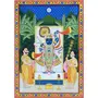 PICHWAI- PAINTED TEMPLE HANGING Large Pichwai Painting Print Shrinathji with Goswamis Aarti Darshan Size 24X34 Inches