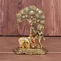 MEENAKARI ENAMEL PRODUCTS Aluminium Metal Golden Plating Krishna with Cow Standing Under Tree Showpiece
