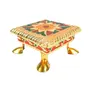 MEENAKARI ENAMEL PRODUCTS Wooden Minakari Chowki Bajot | Wooden Patla - 4 Inch (Golden) - Religious Meenakari Choki for Festivals Puja Home Decor and Gifts