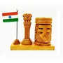 SAHARANPUR HANDICRAFTS Wooden Handmade Rupees Design Pen Stand with Ganesha Statue for Study Office Table