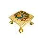 MEENAKARI ENAMEL PRODUCTS Wooden Minakari Chowki Bajot | Wooden Pooja Chowki - 4 Inch (Golden) - Religious Meenakari Choki for Festivals Puja Home Decor and Gifts