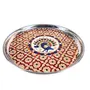 MEENAKARI ENAMEL PRODUCTS Pooja Thali Peacock Design Stainless Steel Decorative Meenakari Pooja Plate (Red|9 Inch) for Pooja Festivals | House Warming Gifting | Wedding Occasions