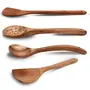 SAHARANPUR HANDICRAFTS Wooden Spoons Set of 4 Cooking & Serving Spoon Ladle & Spatula in Neem Wood Antibacterial Kitchen Tools 4 PcsBrown