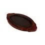 SAHARANPUR HANDICRAFTS Cast Iron Sizzler Plate with Wooden Stand/Oval Sizzler Serving Tray Brown Size 13 x 7 inch 1 Pcs