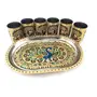 Meenakari Peacock Design Glass with Handle and Handicraft Serving Tray Set (Stainless Steel)