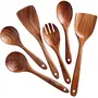 SAHARANPUR HANDICRAFTS Handmade Wooden Serving and Cooking Spoon Ladles & Turning Spatulas Kitchen Non Stick Utensil Set (6)