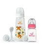 Mylo Essentials 2 in 1 Baby Feeding Bottles with Spoon for New Born Baby (125ml + 250ml) | Anti Colic & BPA Free Feeding Bottles | Feels Natural Baby Bottle | Easy Flow Neck Design- Pink + Giraffe