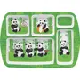 SAHARANPUR HANDICRAFTS Melamine Kids Plate | Rectangular 5 Section Multicolor Plate with Funny Cartoon Prints for Boys and Girls| Food Serving Plate with Partition (Panda Green)