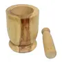 SAHARANPUR HANDICRAFTS Handcrafted Wooden Kitchen Okhli/Kharal/Masher Mortar & Pestle Tool Set- Natural Wooden Color