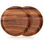 SAHARANPUR HANDICRAFTS 2 Pcs 10 Inch Luxury Acacia Wood Dinner Plates for Eating Wooden Serving Platter for Food Sandwich Dessert Salad Plate Fruit Platters Round Tray