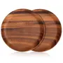 SAHARANPUR HANDICRAFTS 2 Pcs 12 NCH Luxury Acacia Wood Dinner Plates for Eating Wooden Serving Platter for Food Sandwich Dessert Salad Plate Fruit Platters Round Tray